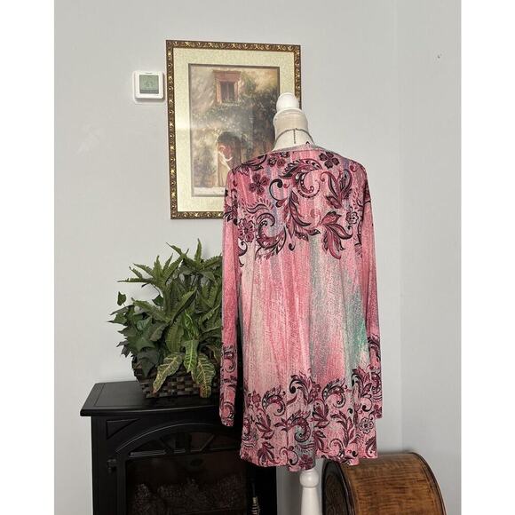 Lily By Firmiana Women Summer Tunic XL Long Sleeve V-neck Collarless Floral - Picture 4 of 10